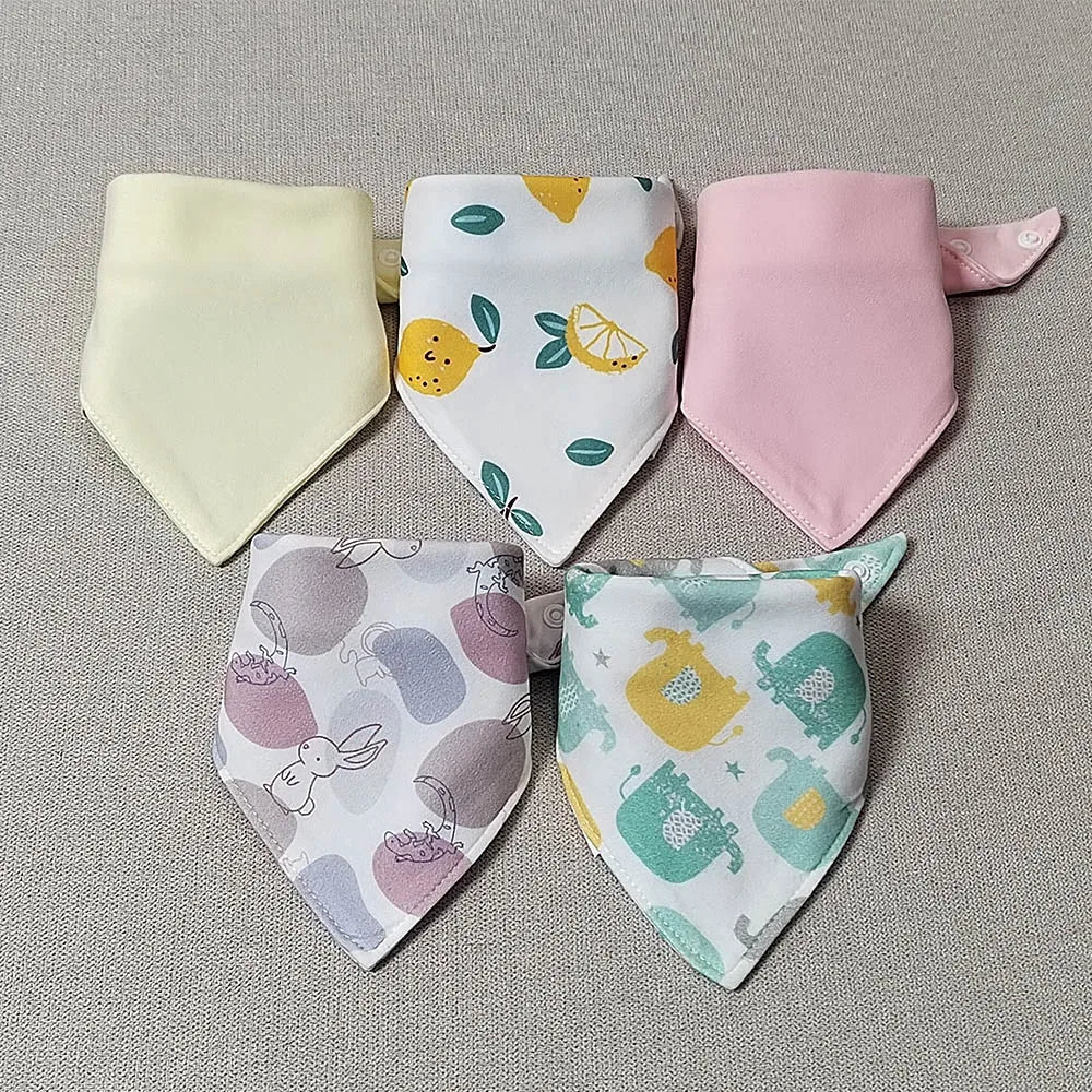 5pcs/lot Baby Bibs Triangle Double Cotton Bibs Cartoon Print Saliva Towel Baby Boys Girls Feeding Apron Cotton Bandana Bibs