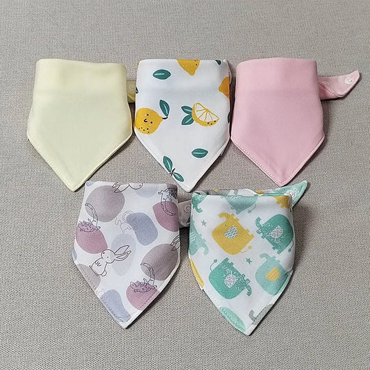 5pcs/lot Baby Bibs Triangle Double Cotton Bibs Cartoon Print Saliva Towel Baby Boys Girls Feeding Apron Cotton Bandana Bibs
