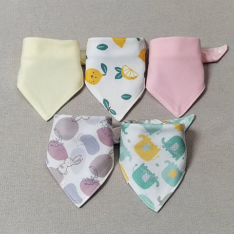 5pcs/lot Baby Bibs Triangle Double Cotton Bibs Cartoon Print Saliva Towel Baby Boys Girls Feeding Apron Cotton Bandana Bibs