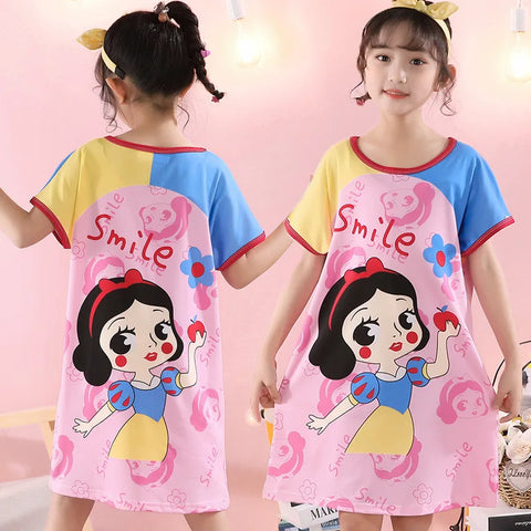 New Children's Nightdress Anna Elsa Dress Girls Clothes Minnie Cartoon Pajamas Girl Nightgown ShortSleeve Kids nighty Dress