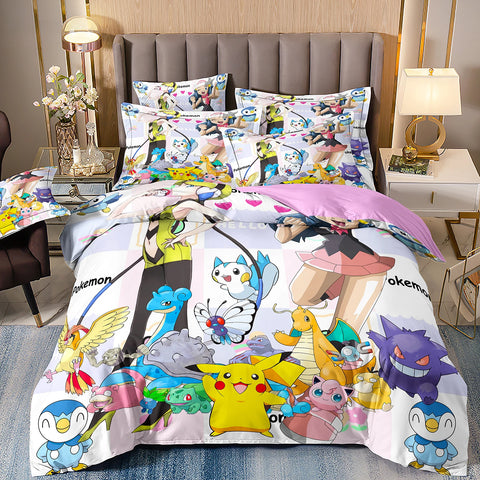 Japanese Anime Pokemon Bedding Sets for Children's Set Room Decoration,Anime Pikachu Quilt Cover,Children's Holiday Gifts
