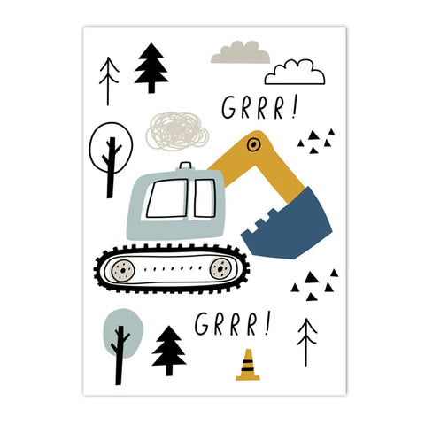 Cartoon Crane Excavator Tractor Truck Wall Art Canvas Painting Nursery Print Child Poster Nordic Wall Pictures Boys Room Decor