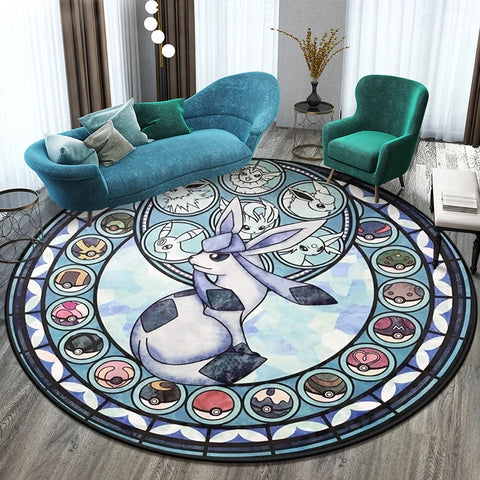 Pokémon Cartoon HD Printed Round Carpet for Living Room Rugs Camping Picnic Mats Flannel Anti-Slip Rug Yoga Mat Gifts