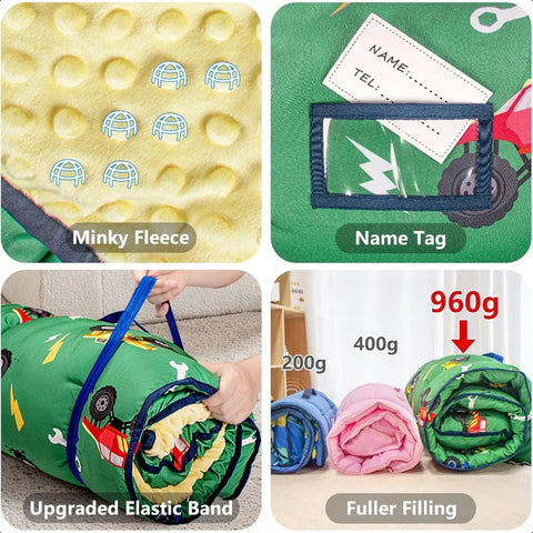 Toddler Nap Mat Extra Large Thickened 55''x35'' Soft Sleeping Bag with Detachable Minky Blanket and Pillow Portable for Daycare