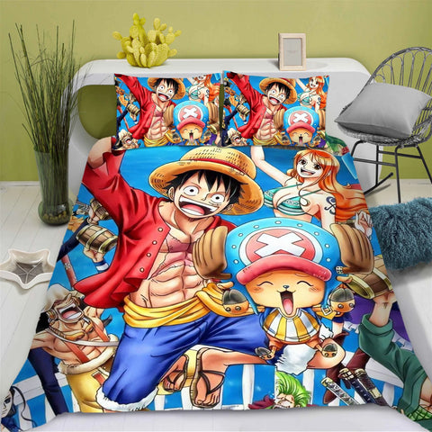 One Piece Anime Duvet Cover Set Comforte Printed Cartoon Twin Size Bedding Sets Christmas Gifts 3-piece Set Home Decor