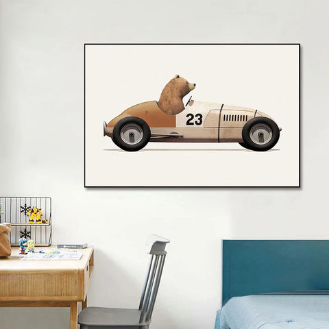 Funny Cartoon Animals Car Art Nursery Wall Poster Print Giraffe Bear Rabbit Children Kid Room Canvas Painting Home Decor Picture