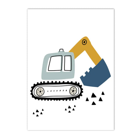 Cartoon Crane Excavator Tractor Truck Wall Art Canvas Painting Nursery Print Child Poster Nordic Wall Pictures Boys Room Decor