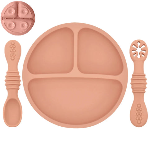Silicone Baby Sucker Silicone Dining Plate Rice Spoon Set Cute Cartoon Children Dishes Smile Face Baby Tableware Retro Kid Bowl