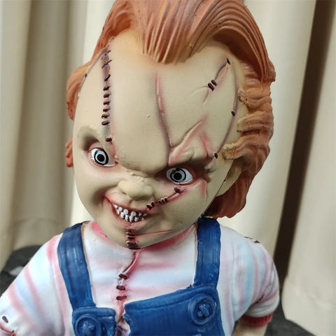 Child's Play 1:1 Chucky Doll Standing Statue Horror Chucky Figure Model Toy Collectible Doll Halloween Room Decor Prop Kids Gift