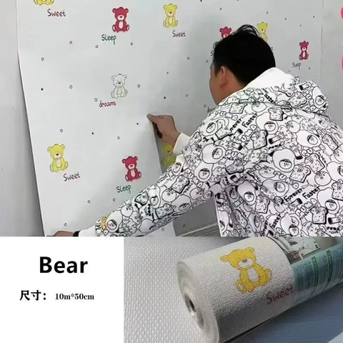 Extra Thick Foam Wallpaper Roll with Cartoon Pattern Water-proof Fire-resistant Self Adhesive Stickers for Children‘s Bedroom