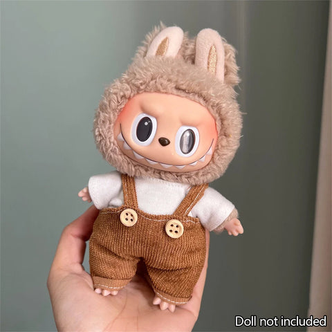 17cm Mini Plush Doll'S Clothes Outfit Accessories For Korea Kpop Labubu Idol Sitting Party V1 V2 Autumn onesie hat set Clothing