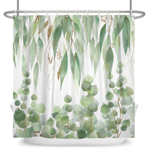 Green Plant Leaf Vines Flowers Shower Curtain Print Modern Nordic Minimalist Polyster Home Decor Bathroom Curtain with Hooks