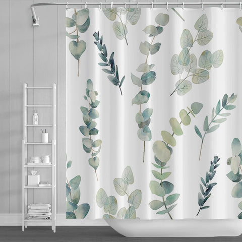 Green Plant Leaf Vines Flowers Shower Curtain Print Modern Nordic Minimalist Polyster Home Decor Bathroom Curtain with Hooks