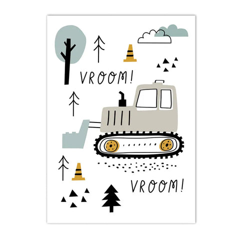 Cartoon Crane Excavator Tractor Truck Wall Art Canvas Painting Nursery Print Child Poster Nordic Wall Pictures Boys Room Decor