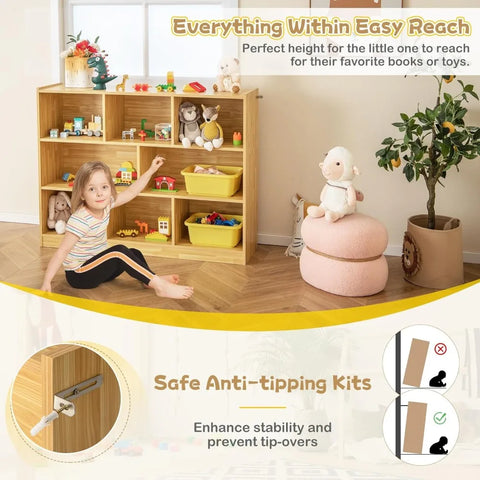 Kids Toy Organizers and Storage, Wooden Tier Bookshelf with Compartment Cubes to Organize Books, Toys, Home Furniture