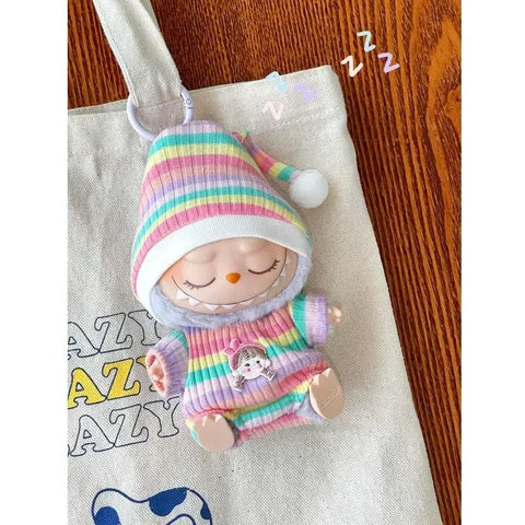 17cm Mini Plush Doll'S Clothes Outfit Accessories For Korea Kpop Labubu Idol Sitting Party V1 V2 Autumn onesie hat set Clothing