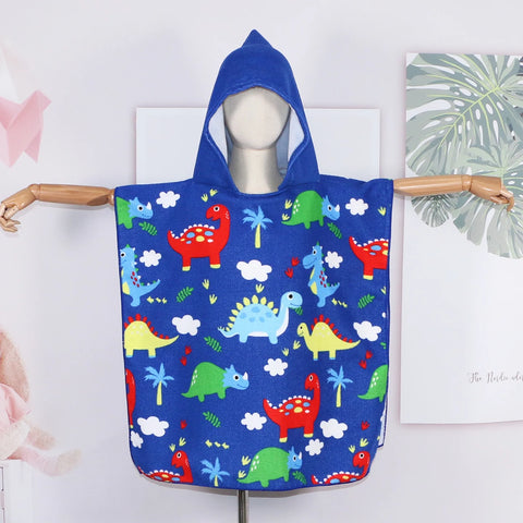 80-130cm Kids Hooded Bath Beach Poncho Towels Baby Quick Dry Bathrobe Child Cartoon Poncho Towels Microfiber Swim Cover-ups