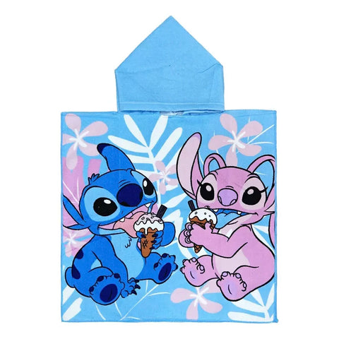 Baby Stitch Bath Towel Children Hooded Cape Cloak Boy Girl Cartoon Swimming Beach Towel Toddler Robes Lilo & Stitch Bathrobes