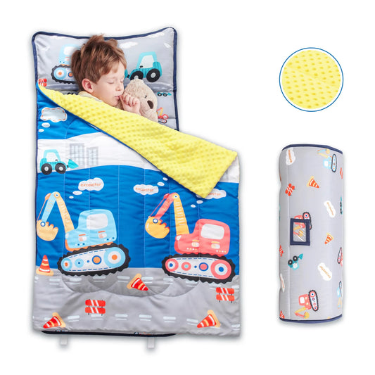Nap Mats for Preschool Slumber Bags for Boys Girls Toddler Bedding Sleeping with Removable Pillow and Fleece Blanket Cartoon