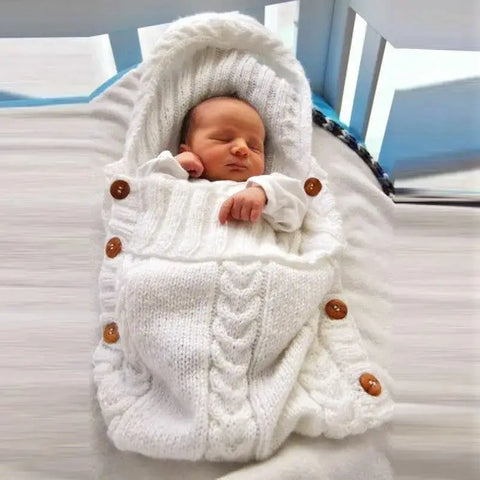 Newborn Baby Wrap Swaddle Blanket Unisex Infant Baby Stroller Wrap Soft Thick Knit Wrap Bag Receiving Blanket for 0-6 Month Baby