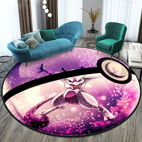 Pokémon Cartoon HD Printed Round Carpet for Living Room Rugs Camping Picnic Mats Flannel Anti-Slip Rug Yoga Mat Gifts