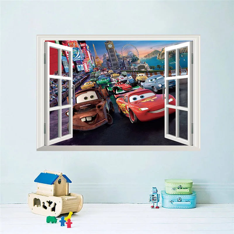 3D Cartoon Cars 2 Wall Stickers For Kid's Room Kindergarten Bedroom Living Room Wall Decoration  Lightning McQueen Stickers