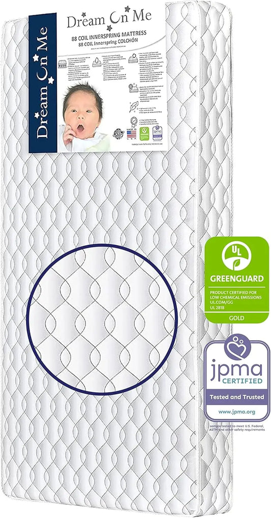 Coil Crib and Toddler Mattress with Waterproof Cover Greenguard Gold & JPMA Certified easy to clean and maintain