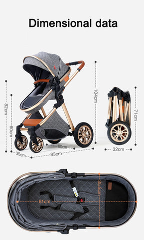 Luxury Baby Stroller 2 in 1 Foldable Stroller High landscape Newborn Baby Bassinet Puchair Lightweight baby cart with comfort