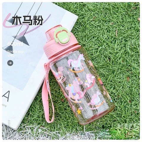 600ML Children's Water Bottle for Summer Student Drinking Bottle Plastic Sports Water Bottle Portable Anti-fall and Leak Proof