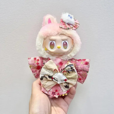 For 15/17cm Labubu Doll Summer Fresh Style Japan Kimono Set Gentle Light Color Clothes Doll Accessories