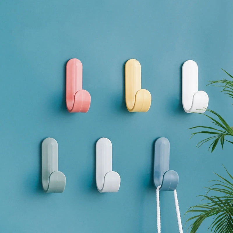 6PCS Towel Hook Plastic Door Hanger Self Adhesive Wall Hanger Hat Racks Key Hanger Wall Organizer Home Decor Key Holders