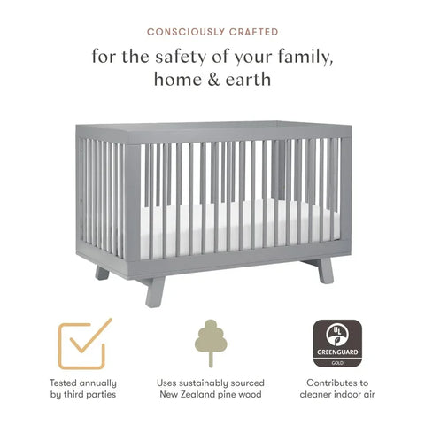 Hudson 3-in-1 Convertible Crib with Toddler Bed Conversion Kit in Grey, Greenguard Gold Certified