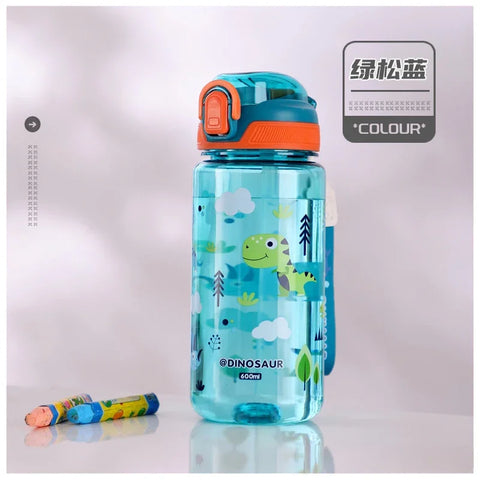 400-650ML Kids Cartoon Water Bottles Leakproof Water Sippy Cup with Straw and Strap Portable Drinking Bottle for Childre