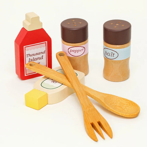 Kitchen Pretend Play Toys Wooden Simulation Food Accessories Pizza Salad Dessert Set Montessori Educational Toy for Toddler 3+