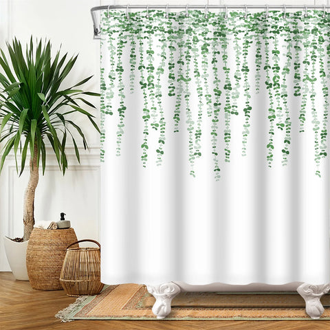 Green Plant Leaf Vines Flowers Shower Curtain Print Modern Nordic Minimalist Polyster Home Decor Bathroom Curtain with Hooks