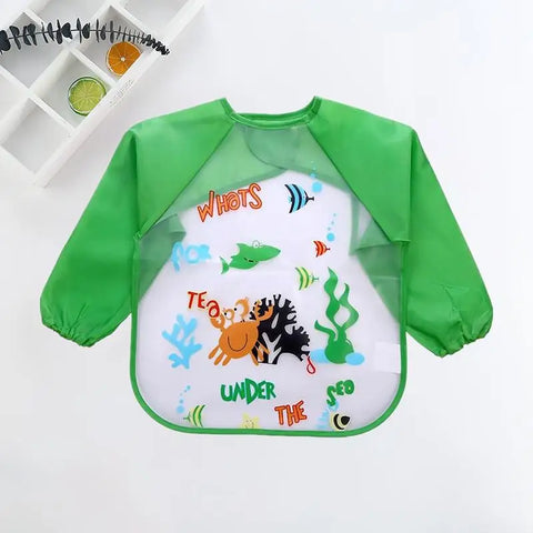 Baby Bibs Cute Colorful Cartoon Waterproof Bib Infant Eating Children Drawing Long Sleeve Pocket Apron Self Feeding Baby 0-3Y