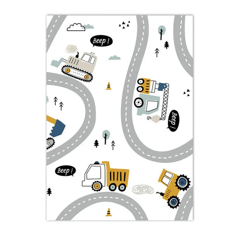 Cartoon Crane Excavator Tractor Truck Wall Art Canvas Painting Nursery Print Child Poster Nordic Wall Pictures Boys Room Decor