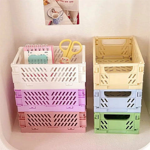 6 Color Organizing Storage Baskets Case Folding Student Desktop Basket Tape Stationery Plastic Foldable Container Storage Box