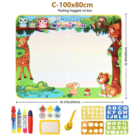 100x80CM Magic Water Drawing Mat with Reusable Magic Pens Doodle Montessori Painting Board Educational Toys Kids Gifts 39X31in