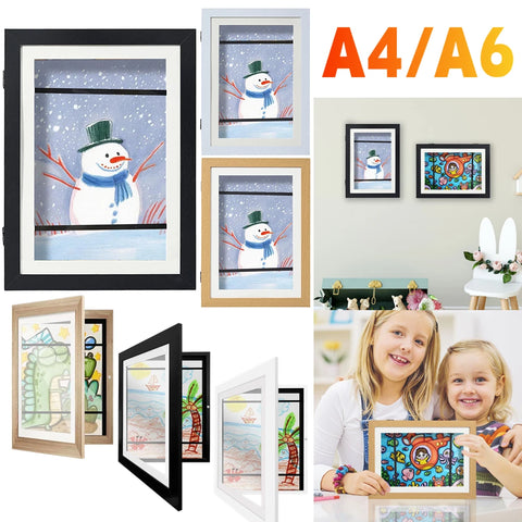 A4/A6 Children Art Frame Wooden Replaceable Photo Display for Poster Photo Drawing Paintings Pictures Display Home Decoration