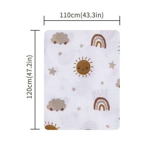 120x110cm Bamboo Cotton Baby Muslin Swaddle Blanket Cute Soft Print Baby Towel Wrap