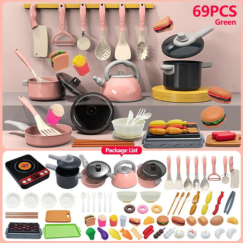 Kids Kitchen Toys Set 92/69/59 PCS Play Kitchen Accessories Kit with Play Pots Pretend Food Cooking Toy Toddler Girls Boy Gift