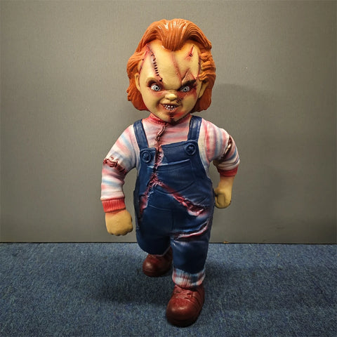 Child's Play 1:1 Chucky Doll Standing Statue Horror Chucky Figure Model Toy Collectible Doll Halloween Room Decor Prop Kids Gift