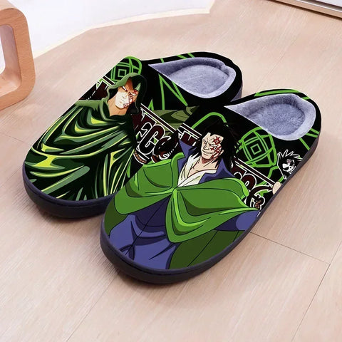 ONE PIECE Cartoon Warm Plush Cosplay Slippers Couple's Indoor Non-slip House Slides Men And Women Toe Wrap Home Cotton Shoes