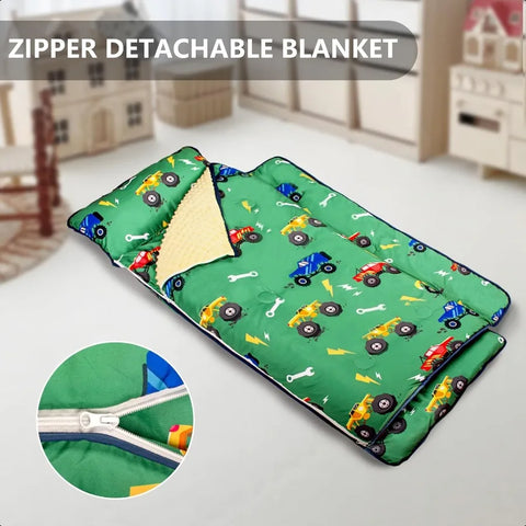 Toddler Nap Mat Extra Large Thickened 55''x35'' Soft Sleeping Bag with Detachable Minky Blanket and Pillow Portable for Daycare