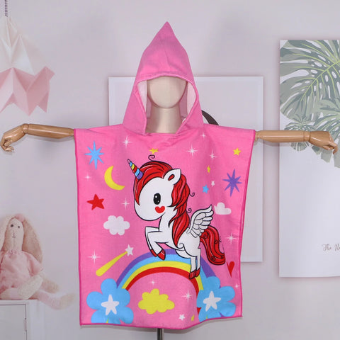 80-130cm Kids Hooded Bath Beach Poncho Towels Baby Quick Dry Bathrobe Child Cartoon Poncho Towels Microfiber Swim Cover-ups
