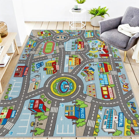 Childrens Traffic Road Playmat Rug Washable Car Map Educational Learning Nursery Carpet for Playroom Bedroom Decor Alfombra