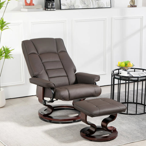 HOMCOM Swivel Recliner with Ottoman, Faux Leather Rocking Chair, Brown