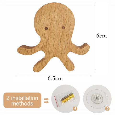 1pcs Animal Wooden Hooks Cute Room Decor Hook Wall Keychain Coat Hook Home Door Wood Hook Hanger Kitchen Accessories Gadget
