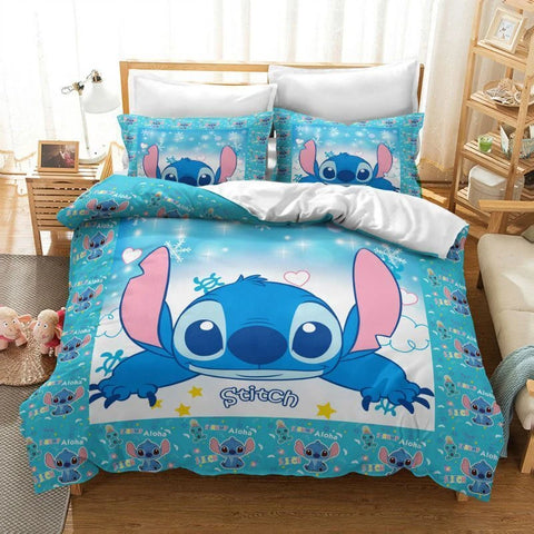 2/3 Pcs Lilo and Stitch Duvet Cover Bedding Set Gift Boy Girl Adult Single Double Queen Size One Quilt Cover Two Pillowcases